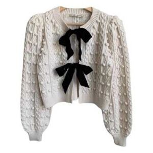 Alice + Olivia Kitty puff-sleeve cardigan white Size XL